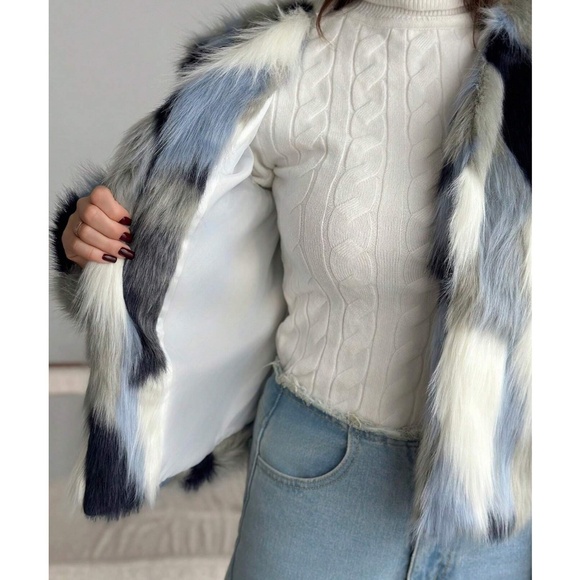 Luxe Vegan Fur Multicolor Oversized Open Front Jacket Coat - Picture 4 of 6